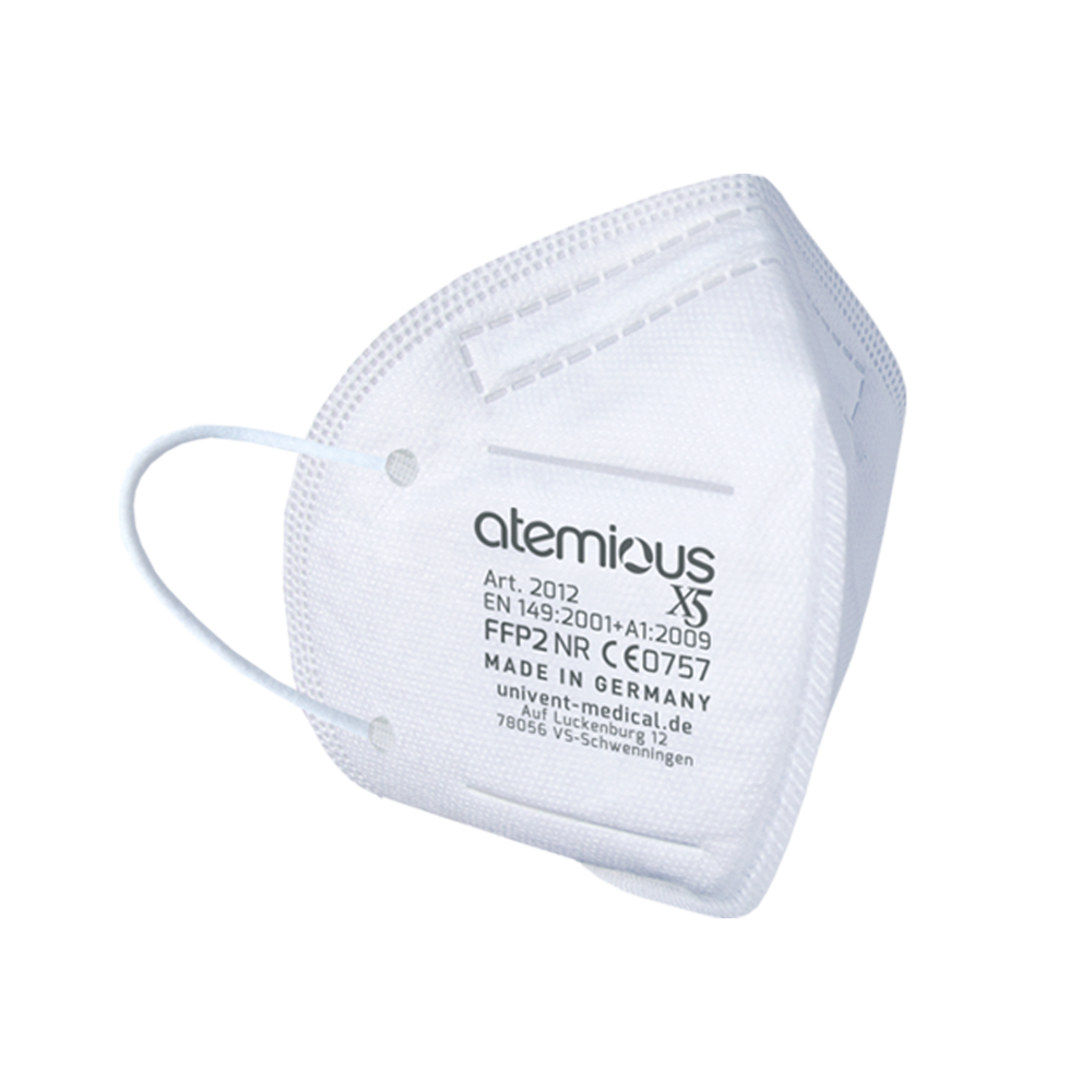 The foldable FFP2 respirator atemious pro offers high wearing comfort and effective protection of the respiratory tract against solid and liquid aerosols according to EN 149: 2001 + A1: 2009.